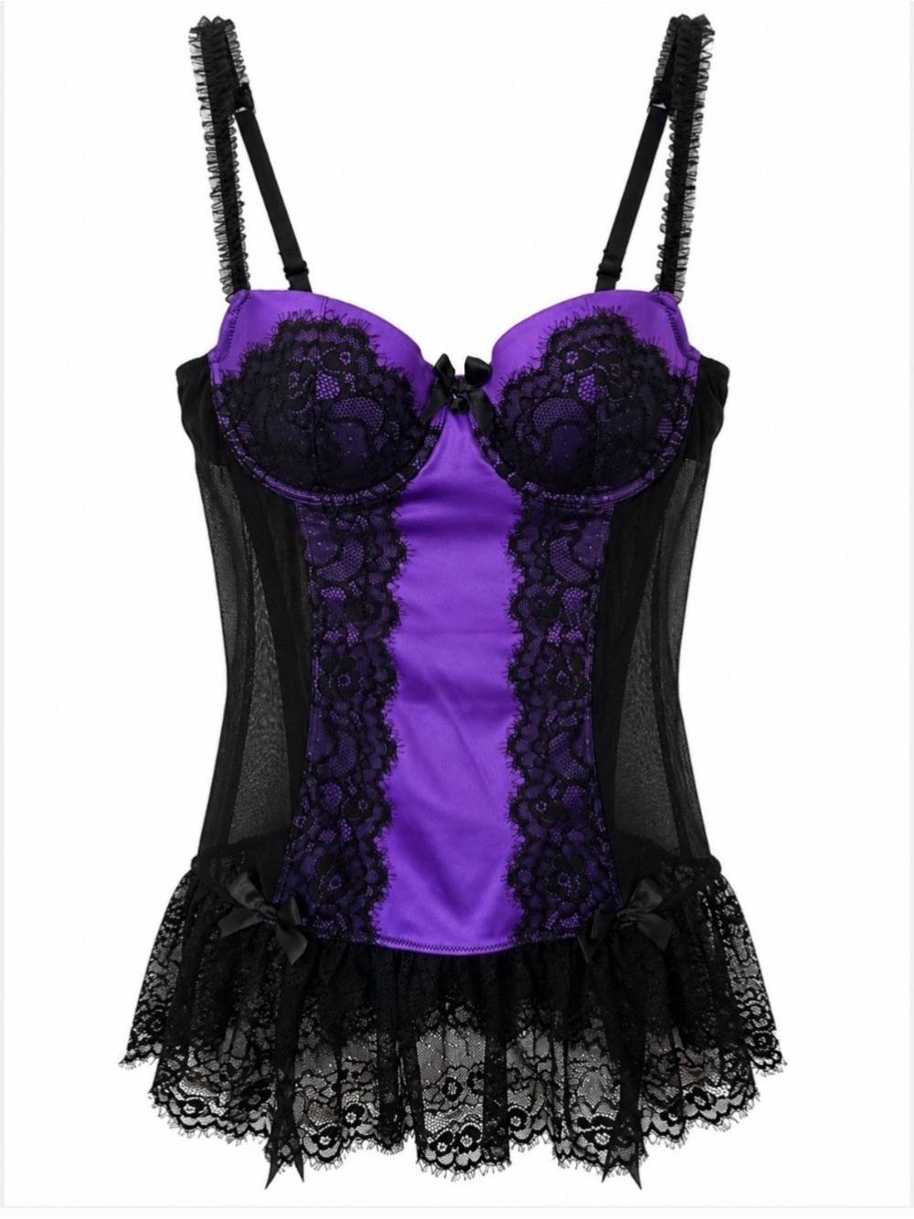 La Senza Witchy Purple & Black Lace Corset Bustier Cami Suspender Goth Glam Top
